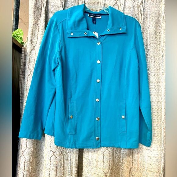 Karen Scott Ladies Size L Teal Jacket Silver Buttons - Picture 1 of 7
